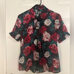 Hell Bunny Red and White Floral Blouse